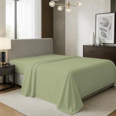 Imagem de TEXAS LINEN CO. Lençol solteiro 100% algodão orgânico percal - 1 lençol de cima, verde sálvia - roupa de cama nítida, fresca e forte, lençóis de cima para quem dorme quente, lençóis de luxo