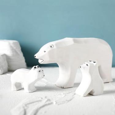 Imagem de Wesiti 3 peças de estatuetas de urso de madeira, figuras de animais selvagens de Natal, urso branco, decoração de família, mesa de Natal, centros de mesa para sala de jantar, topos de bolo, artigos de