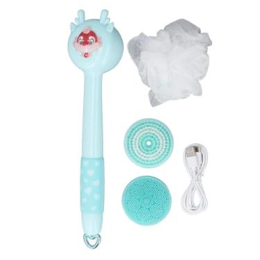 Imagem de Escova de banho elétrica infantil lavadora de chuveiro resistente à água automática com alça longa cabeça de pincel macia para crianças tempo banheira abds lítio bateria 7x13x3.5cm (Azul)