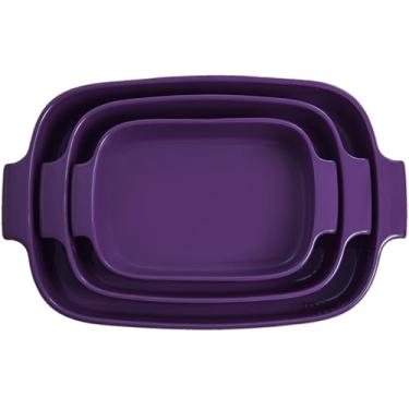 Imagem de Germer, Kit com 3 peças de travessa retangular em porcelana, modelo assar ou servir, 1 28X19cm / 1 30X21cm / 1 37x26cm, Ameixa