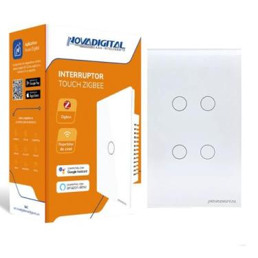 Imagem de Interruptor novadigital zigbee touch 4 botões - Nova Digital, Branco