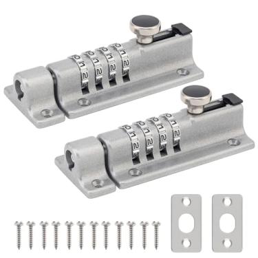 Imagem de HOJLKLD Parafuso de bloqueio combinado, pacote com 2 4 dígitos, trava deslizante de segurança de porta de combinação de 4 dígitos, trava deslizante de liga de zinco resistente para cercas de portão de