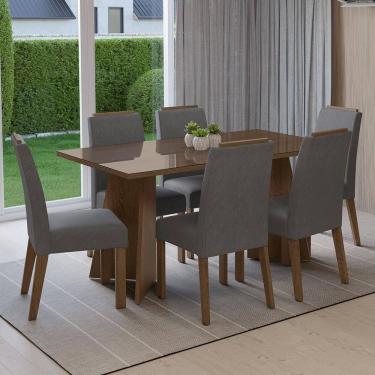 Imagem de Conjunto Sala de Jantar Tampo de Vidro 6 Cadeiras Rustic/Silver Madrid Madesa
