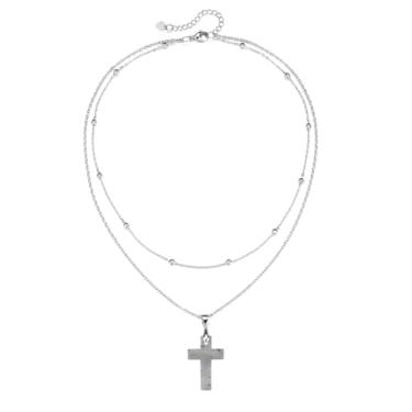 Imagem de Top Plaza Colares de cruz para mulheres, colar de cristal de ametista curativa, pequeno colar de aço inoxidável, ajustável, joia espiritual, presente de Natal, Small, Pedra, Sem Pedra Preciosa