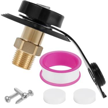 Imagem de FALESOUL Entrada de água doce RV, latão com válvula de retenção 3/4 NH fêmea para conector de mangueira de água RV macho 1/2 NPT, substituição de entrada de água RV com plugue de poeira para trailer