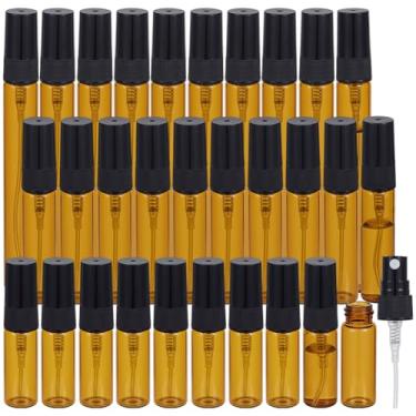 Imagem de BENECREAT 30 frascos de spray de vidro âmbar, 3/5/10 ml (0,1/0,17/9,6 g) frascos de spray de névoa fina vazia, garrafa portátil de viagem para perfume, cosméticos, óleos essenciais, irrigação de