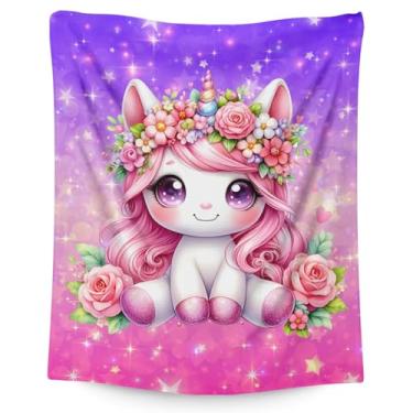 Imagem de Cobertor para meninas, cobertor de unicórnio para meninas de 6 a 8 anos, presente para amantes de unicórnios, manta de flanela fofa macia de 127 x 101 cm para cama, sala de estar, sofá, decoração de