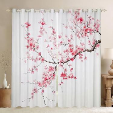 Imagem de Cortinas de janela de flor de cerejeira bloqueiam 30% a 50% de luz, tratamentos de janela de cozinha florescendo rosa estilo japonês 106 cm L L x 150 cm C, cortinas de janela para decoração estética