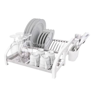 Imagem de Escorredor Cama 16 Pratos Inox Branco Com Porta Talheres