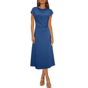 Imagem de Vestido de festa Happy Sailed, manga curta, cintura franzida, azul mar