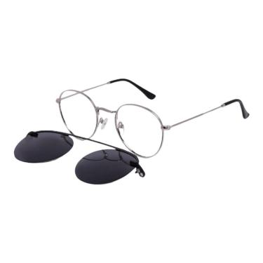 Imagem de Armação Óculos Grau Feminino Letícia 2 Em 1 Clipon Prata