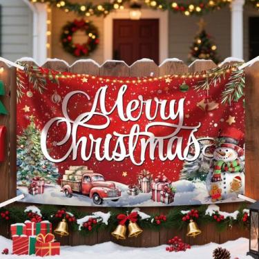 Imagem de Banner CJYGEGE Feliz Natal 183x112cm vermelho ao ar livre