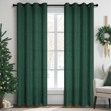 Imagem de Cortinas Pitalk Forest Green Linen Semi Sheer 240x260cm 2 painéis