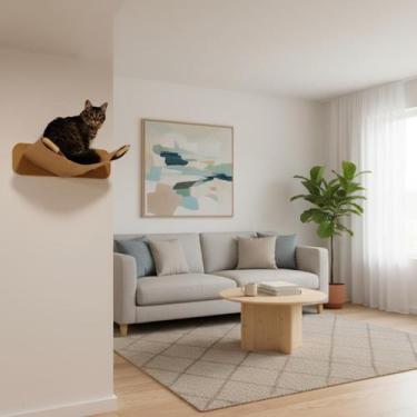 Imagem de Rede Para Gatos Suspensa Com Carpete Para Descanso - BT WOOD, Marrom-c