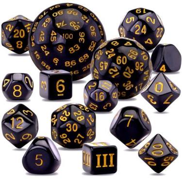 Imagem de Conjunto de dados poliédricos AUSTOR D3-D100 15 peças com saco preto/a