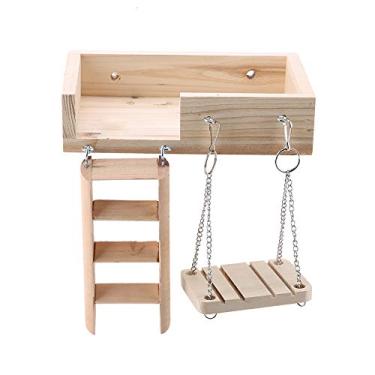 Imagem de Acouto Conjunto de, Balanço e Brinquedos de Madeira para Hamster, 3 Peças, Animais Pequenos para Pular, Rastejar e Desfrutar de Horas de Diversão e Brincadeiras