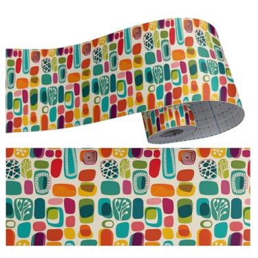 Imagem de Papel de parede geométrico geométrico de arte abstrata colorida 10 cm x 998 cm borda de parede autoadesivo removível acabamento de vinil para sala de estar, quarto, banheiro, armário de cozinha