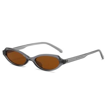 Imagem de Óculos de Sol Masculinos com Armação Pequena Estilo Olho de Gato, Lentes Ovais UV400, Estilo Punk Feminino, Ideais para Esportes ao Ar Livre, Corrida e Ciclismo, Cor Cinza Chá