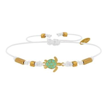 Imagem de LES POULETTES JEWELS - Pulseira de tartaruga esmaltada turquesa em latão dourado - branca
