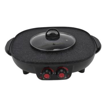 Imagem de Smokeless Hot Pot and Electric Grill Combo with Non-stick Coating Fast Heating for Family Gatherings and Indoor Parties Multi-function Cooking Control Black Pot with Triangle Plug