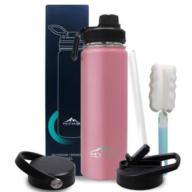 Imagem de U2PiCK Garrafa de água isolada de 680 g – Garrafa de aço inoxidável a vácuo com canudo, bico, alça, 3 tampas – à prova de vazamento, livre de BPA, serve para porta-copos – Garrafa térmica de metal