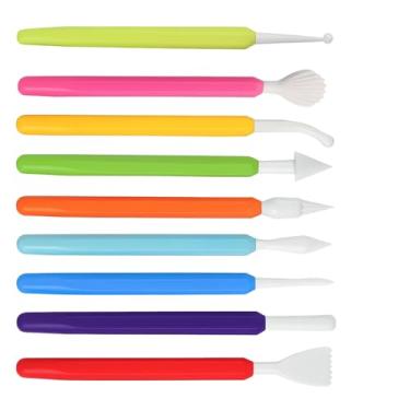 Imagem de Kit 9 Peças Estecas Coloridas para Modelagem, Ferramentas de Escultura em Biscuit, Massas e Artesanato, Pontas Variadas