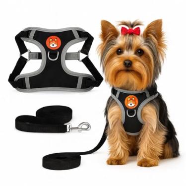 Imagem de Peitoral Refletivo para Cachorros e Gatos com Guia Ideal para Passeios Noturnos (PRETO, M)