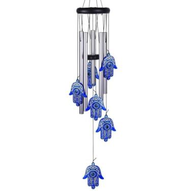 Imagem de Sino dos Ventos Mensageiro Proteção Espiritual 65cm(Mão de Fatima Azul)