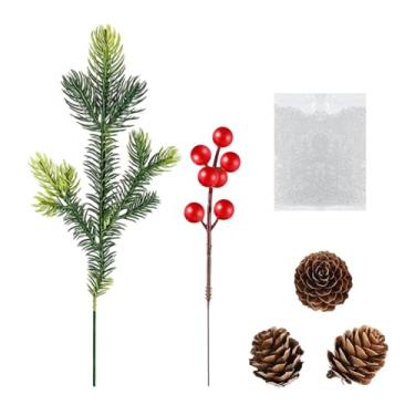 Imagem de Hastes de Natal para vasos, conjunto de plantas de frutas vermelhas – enchimento de vaso de ramos de pinheiro artificial, para decoração de casa de férias, artigos de festa de casamento, mesa de