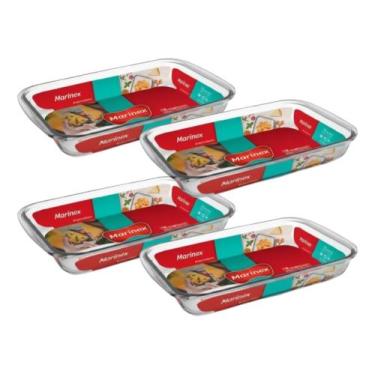 Imagem de Kit 4 Assadeira Retangular Vidro marinex Servo 2,9l Temperado