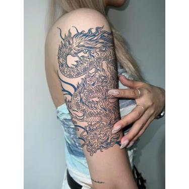 Imagem de Suco de ervas semipermanentes realistas tatuagens temporárias dragão 7-14 dias sem derramamento não reflexivo braços perna clavícula corpo adesivo impermeável tatuagem 1 x