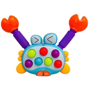 Imagem de Brinquedo Sensorial Educativo para Bebê e Criança Caranguejo Estica e Puxa musical (Azul)