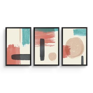 Imagem de quadro abstrato decorativo eucatex estilo moderno cores coral turquesa arte paineis triplos 60x40 cm decoracao parede sala quarto impressao em alta definicao