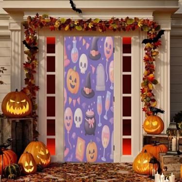Imagem de Wassud Linda capa de porta de Halloween pastel decoração externa faixa interna varanda decoração de casa grande decoração de porta da frente 96 x 98 polegadas