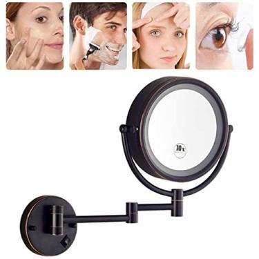 Imagem de Espelho de maquiagem Vanity Espelho cosmético montado na parede redondo 8,5 cm espelho de banheiro led 360 giratório duplo face extensível