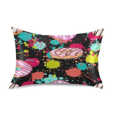 Imagem de xigua Fronha de cetim colorida Donuts para cabelo e pele, lavável na máquina, antiderrapante, refrescante, almofada queen com fecho de envelope, 50,8 cm x 76,2 cm