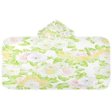 Imagem de CEBUGI Toalha de banho com capuz de flores coloridas pálidas para crianças toalha de banho macia absorvente com capuz 127 x 59,7 cm toalha de banho de praia para meninos e meninas