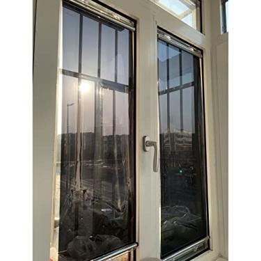 Imagem de Cortinas de proteção solar pacote com 2 cortinas transparentes e espelhadas unidirecional para janelas, preto-prata 149.9 cm de altura cortinas rolo drapeado com ventosas, escritório (53 x 150 cm/21 x