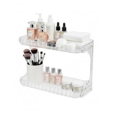 Imagem de Porta Maquiagem 2 andares Organizador Pincéis Batons Acrílico Cosméticos perfumes para Quarto Banheiro e Cozinha