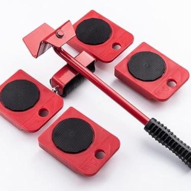 Imagem de Movedor de Móveis com Alavanca, Kit Completo com 4 Rodinhas, Suporta até 150kg, Ferramenta para Transporte de Móveis Pesados, Vermelho