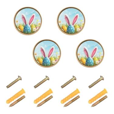 Imagem de Burbuja Puxadores de armário de cozinha com orelhas de coelho, pacote com 4, puxadores redondos de 3,5 cm, puxadores de cômoda com parafusos para cozinha, quarto, armários, armário