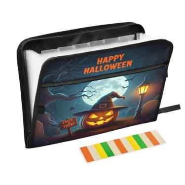 Imagem de CEBUGI Pasta expansível de 13 bolsos, impermeável, sanfonada, organizador de arquivos com etiquetas tamanho A4, organizador de documentos de papel para escola, material de escritório, abóboras