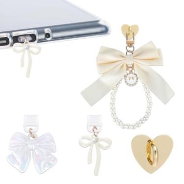 Imagem de TAKEALOOKO 3 peças de correntes de pingentes tipo C para Kindle - berloques de laço brancos fofos acessórios compatíveis com telefone E-Reader, presentes para leitores, amantes de livros, mulheres e