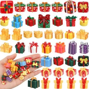 Imagem de Giegxin 40 peças de caixas de presente de resina de Natal multicoloridas miniaturas planas cabochão acessórios lindos enfeites a granel para decoração de Natal, joias, capa para celular, scrapbooking