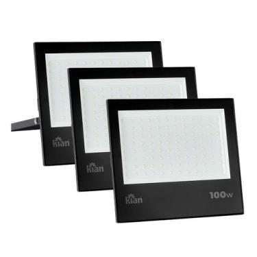 Imagem de Kit Refletores de LED IP65 Bivolt Branco Frio 6.500K - Kian, 100W, 3 U