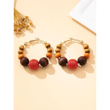 Imagem de Um par de brincos femininos, contas de madeira, brincos de cor Maillard de dopamina, adequados para uso diário, vermelho