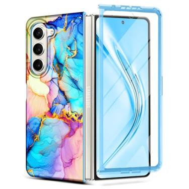 Imagem de Btscase Capa para Samsung Galaxy Z Fold 5, protetor de tela frontal integrado, padrão de mármore com glitter dourado, capa protetora contra quedas de corpo inteiro, fina, à prova de choque, para