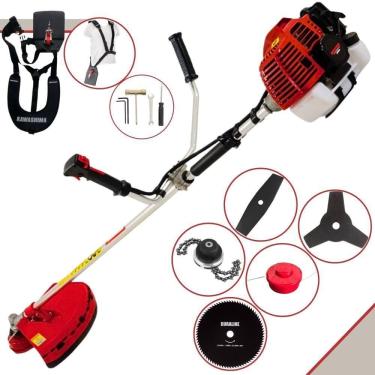 Imagem de Roçadeira Profissional Lateral Kawashima Kw52l À Gasolina 52c 2,5hp + Faca 2 Pontas Duraline 330mm + Faca 80 Dentes Dur