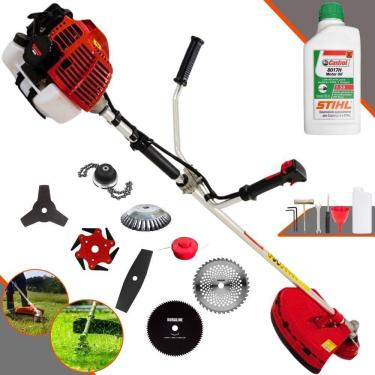 Imagem de Roçadeira Kawashima Kw43l À Gasolina 43c 1,7hp + Faca 2 Pontas + Faca 40 Dentes + Faca 80 Dentes + Trimmer + Escova 38c