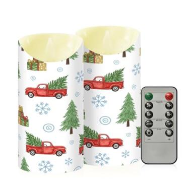 Imagem de Wassud Caminhonete de árvores de Natal, velas sem chamas com controle remoto, velas realistas cintilantes com temporizador, velas decorativas para Natal, casamento, festa, decoração de casa média